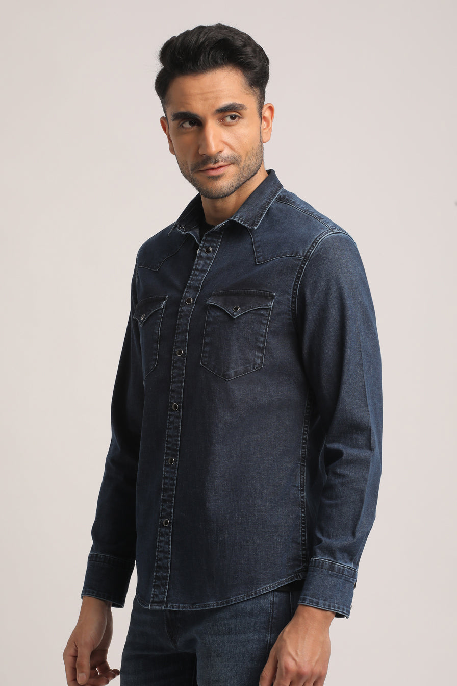 MERRICK-MEN DARK BLUE SLIM FIT SHIRT