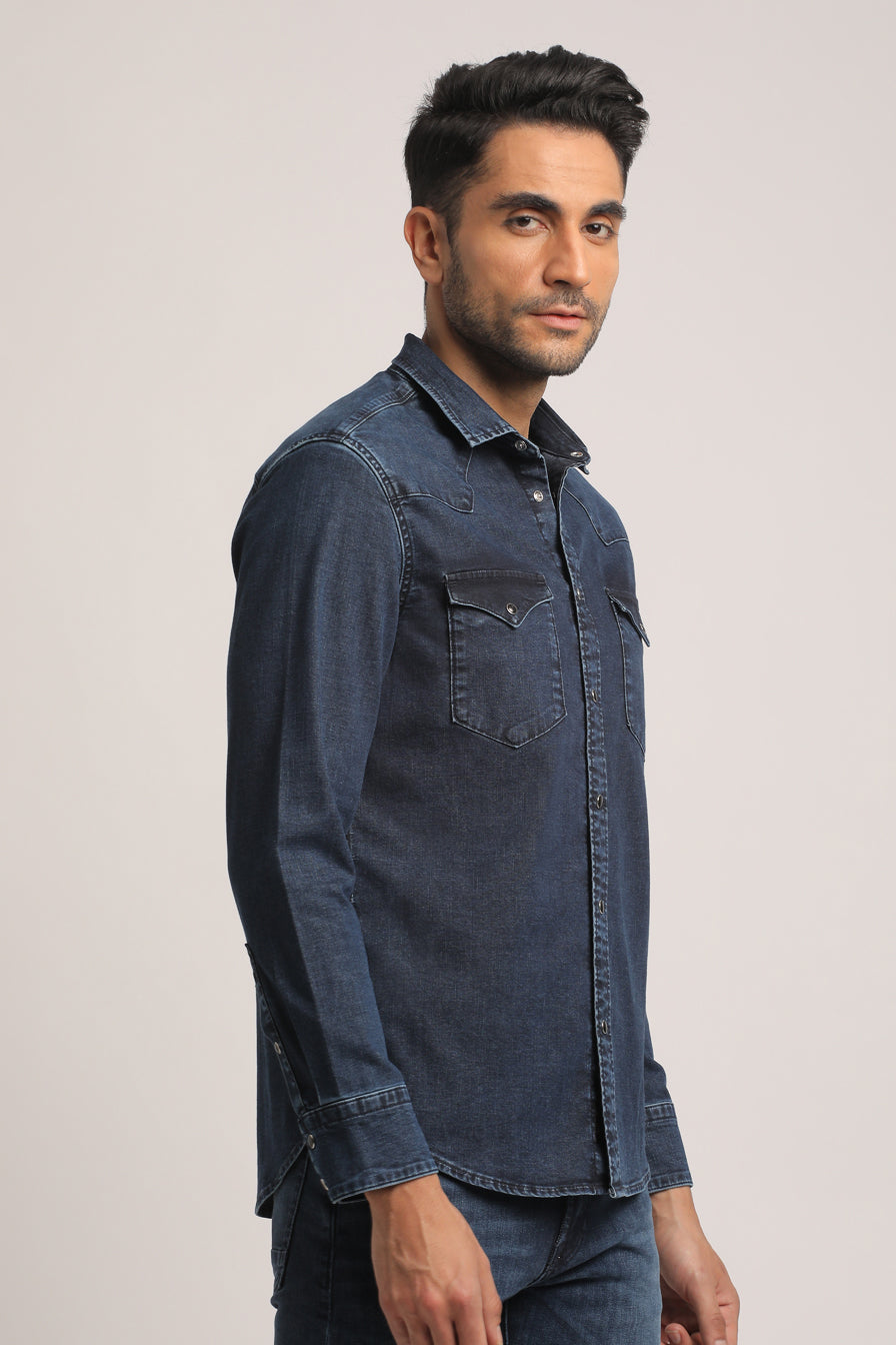 MERRICK-MEN DARK BLUE SLIM FIT SHIRT