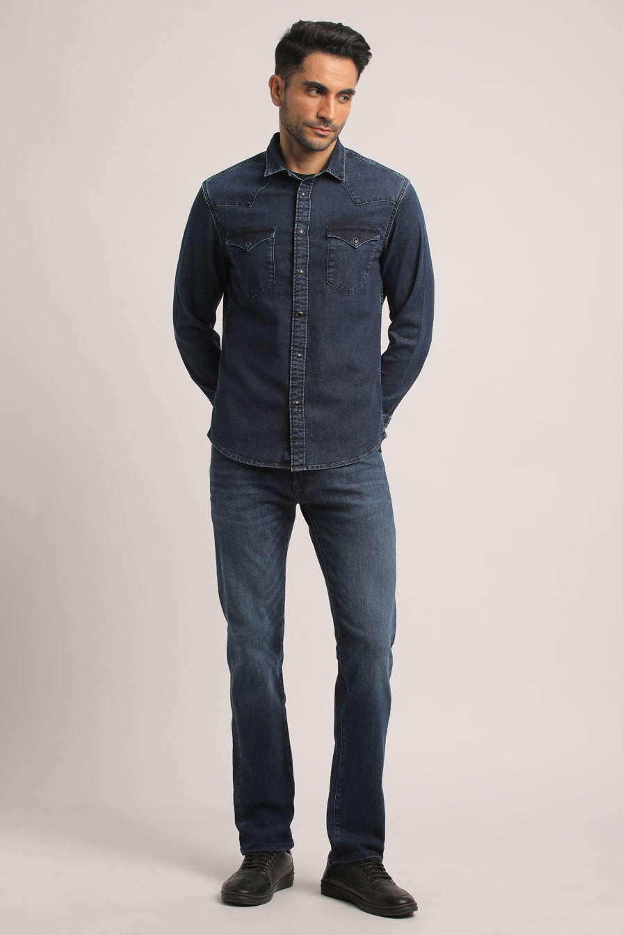 MERRICK-MEN DARK BLUE SLIM FIT SHIRT