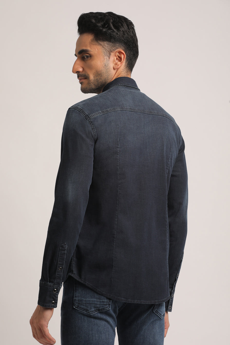 MESSIAH-MEN DARK BLUE SLIM FIT SHIRT