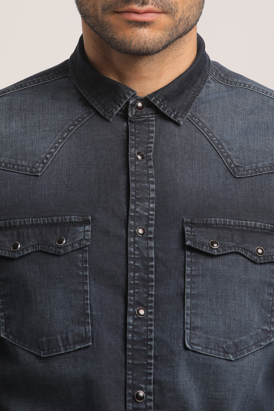 MESSIAH-MEN DARK BLUE SLIM FIT SHIRT