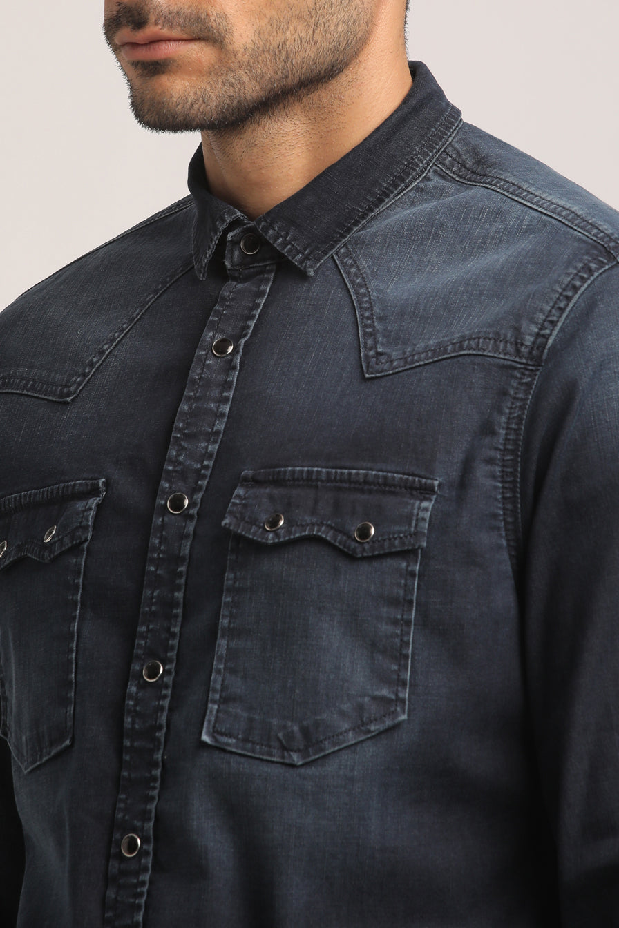 MESSIAH-MEN DARK BLUE SLIM FIT SHIRT