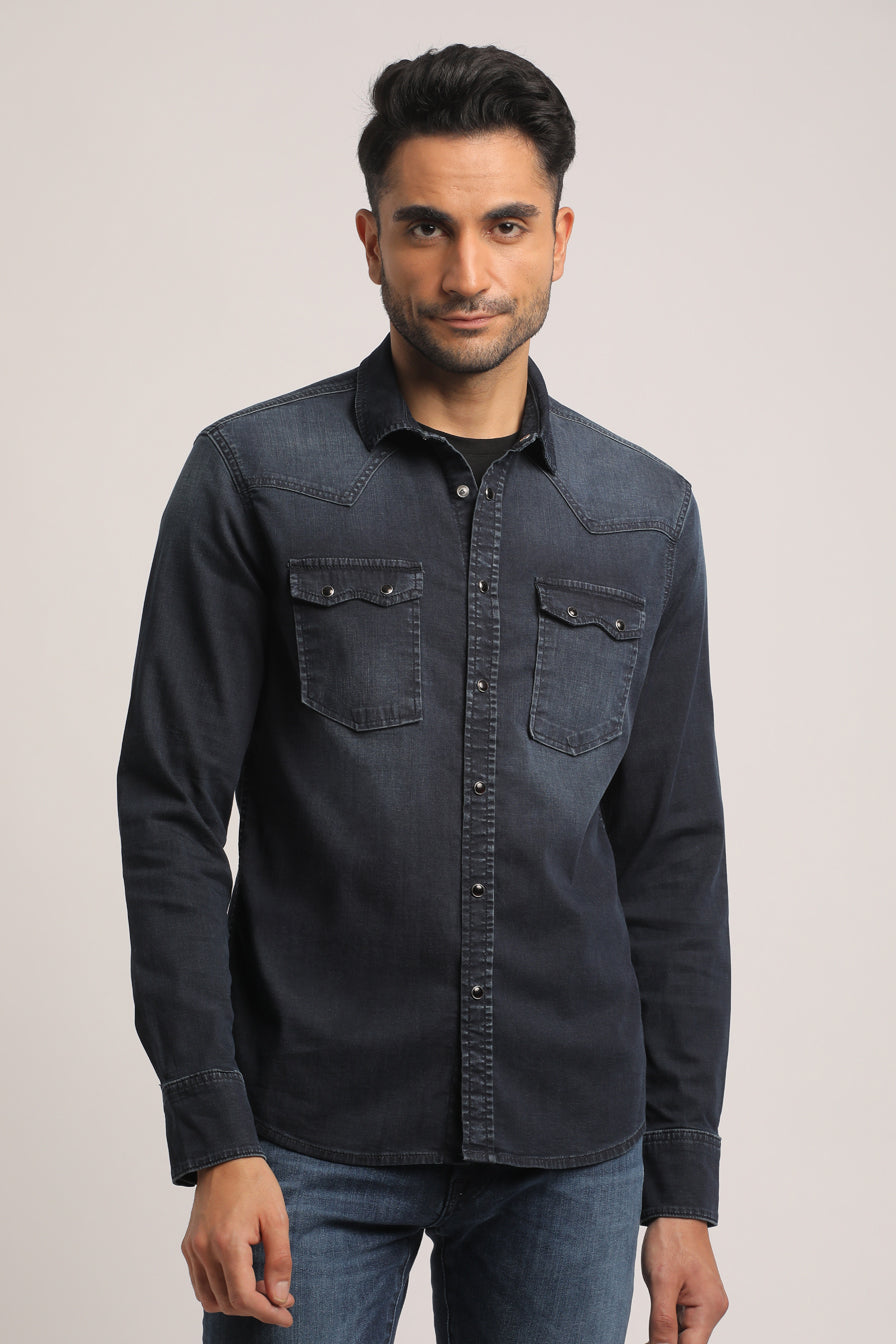 MESSIAH-MEN DARK BLUE SLIM FIT SHIRT