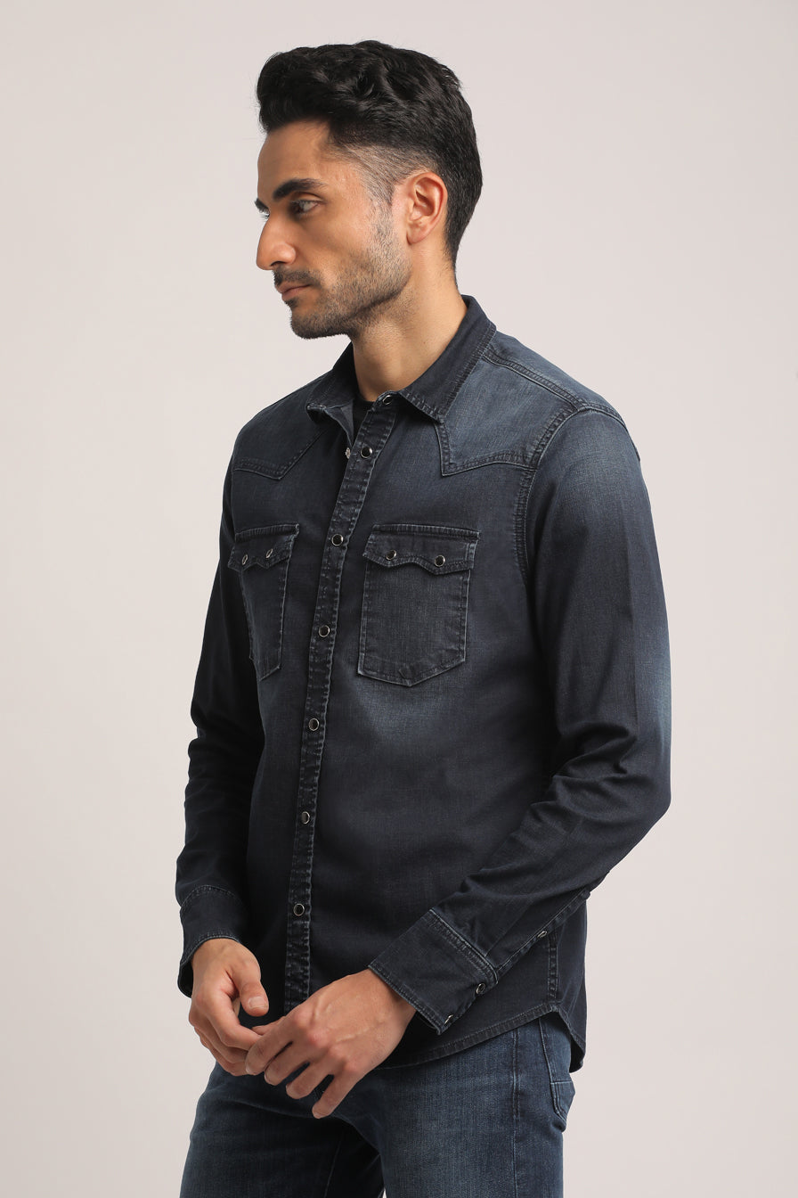 MESSIAH-MEN DARK BLUE SLIM FIT SHIRT