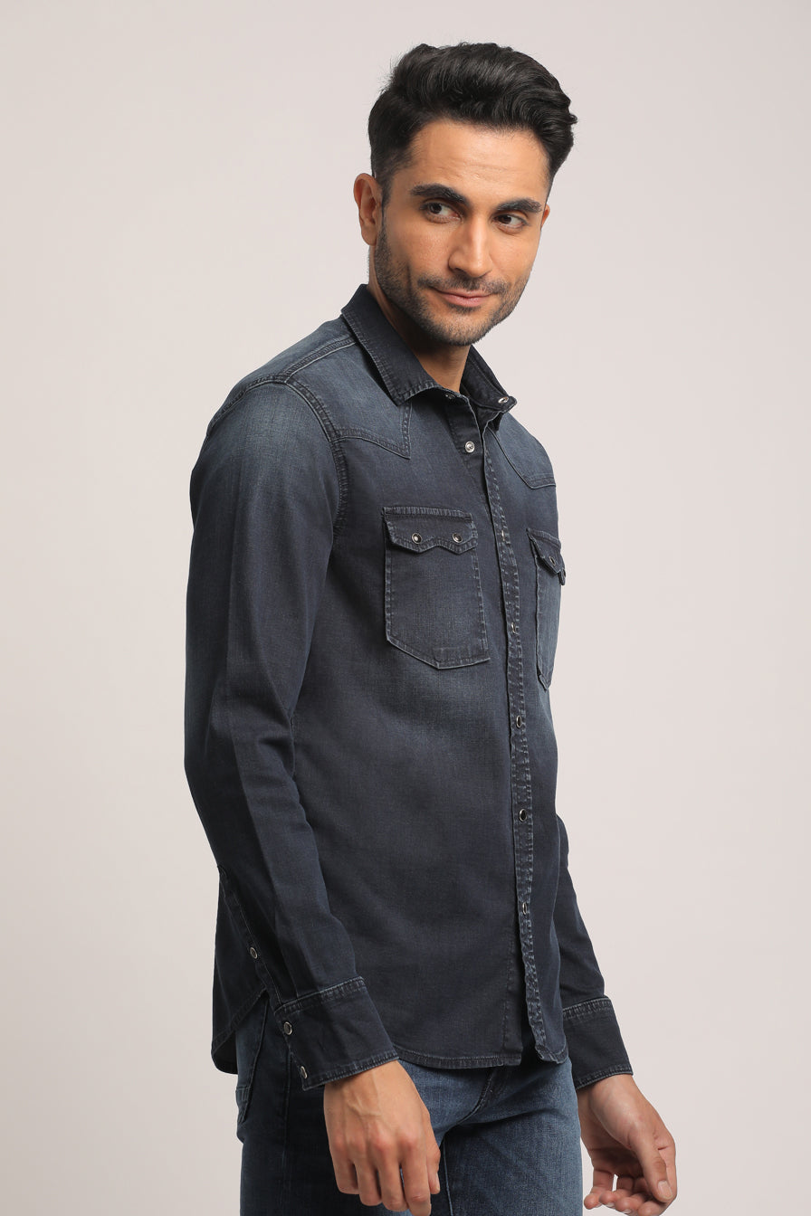 MESSIAH-MEN DARK BLUE SLIM FIT SHIRT