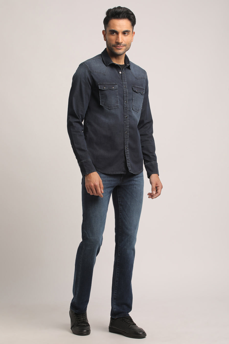 MESSIAH-MEN DARK BLUE SLIM FIT SHIRT