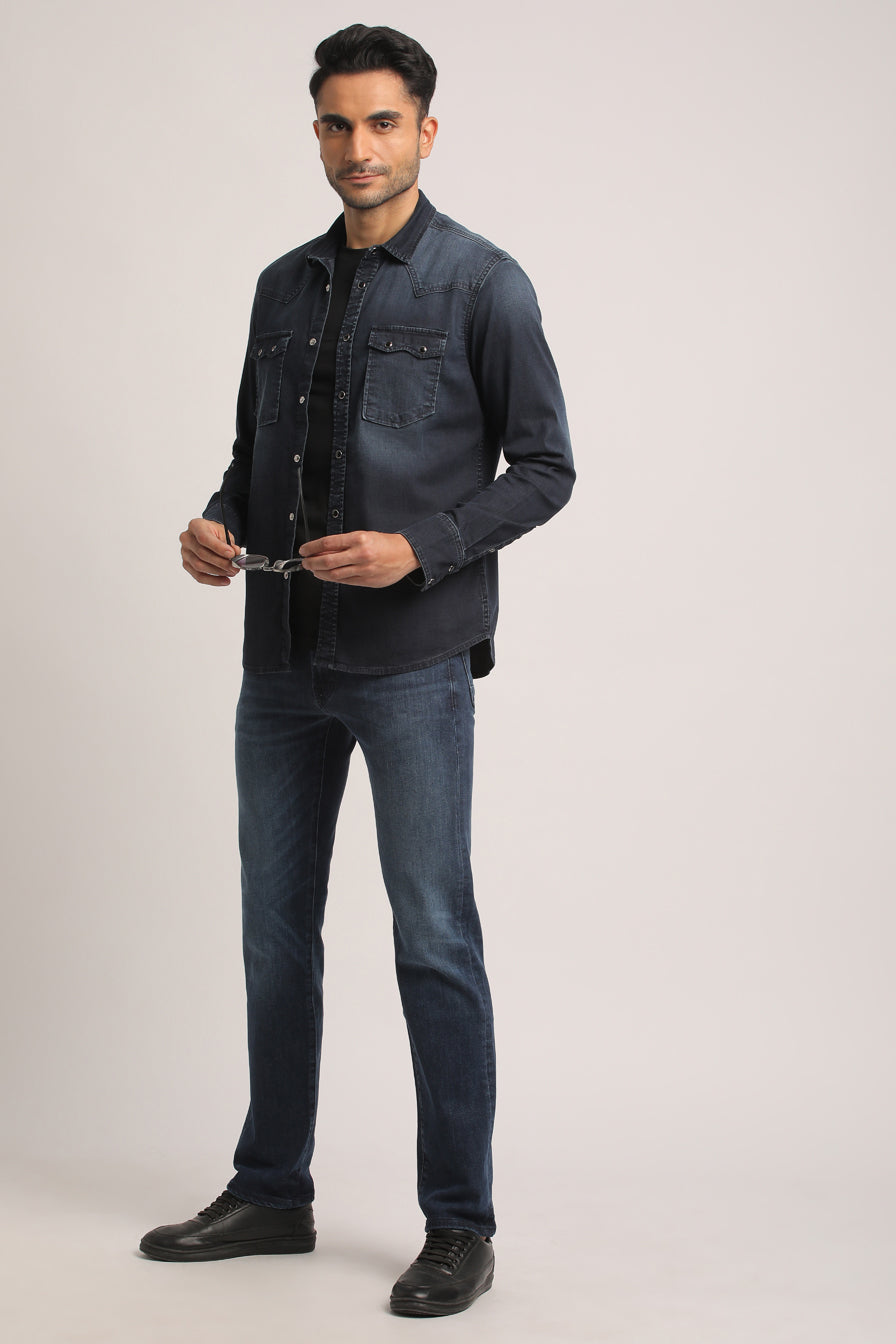 MESSIAH-MEN DARK BLUE SLIM FIT SHIRT