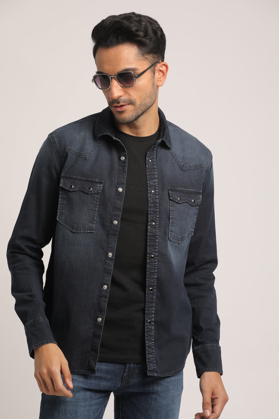 MESSIAH-MEN DARK BLUE SLIM FIT SHIRT