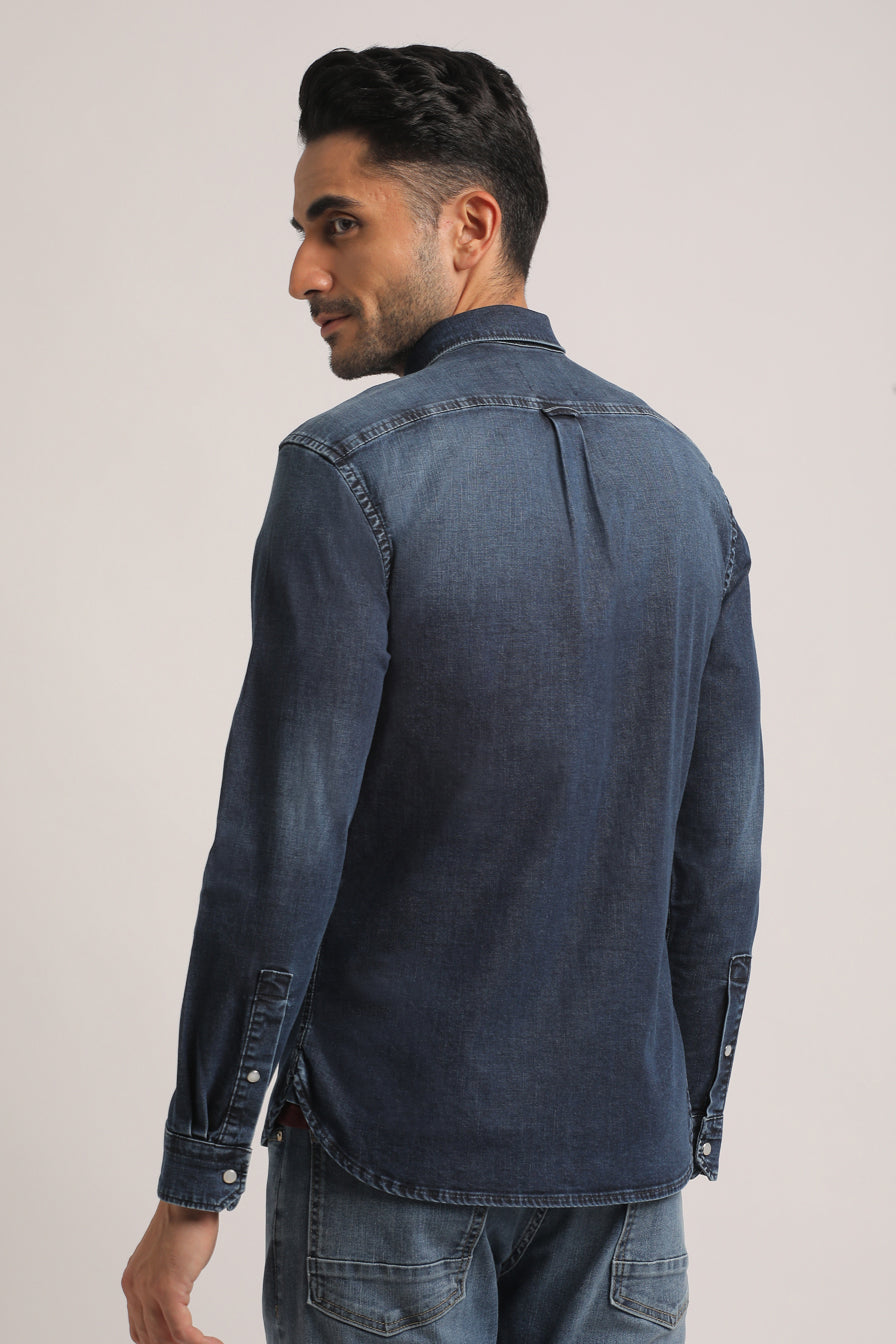 SHANE-MEN MID BLUE SLIM FIT SHIRT