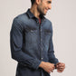 SHANE-MEN MID BLUE SLIM FIT SHIRT