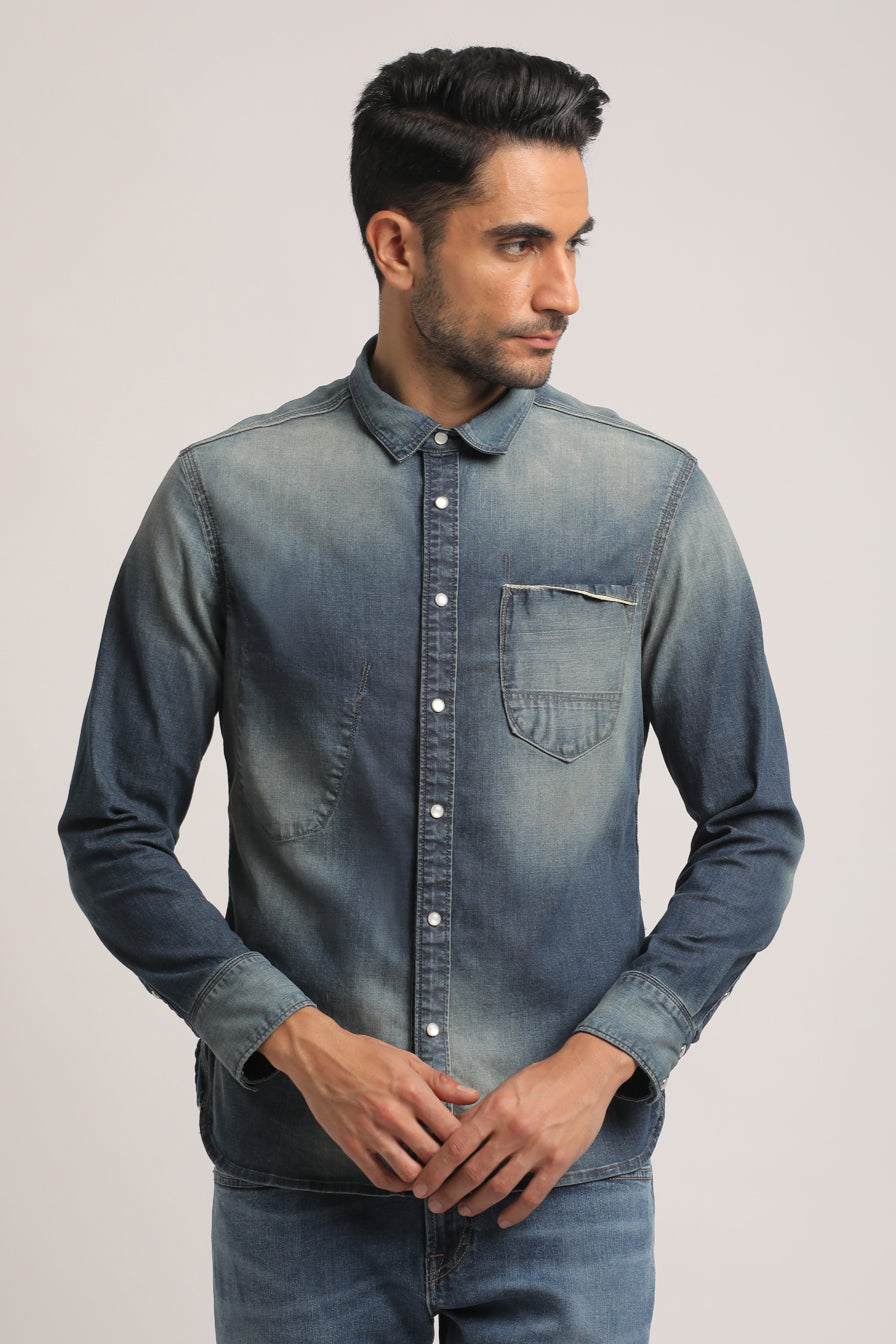 SILAS-MEN DARK BLUE SLIM FIT SHIRT