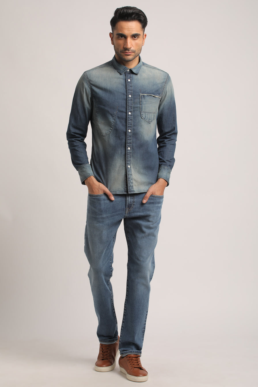 SILAS-MEN DARK BLUE SLIM FIT SHIRT