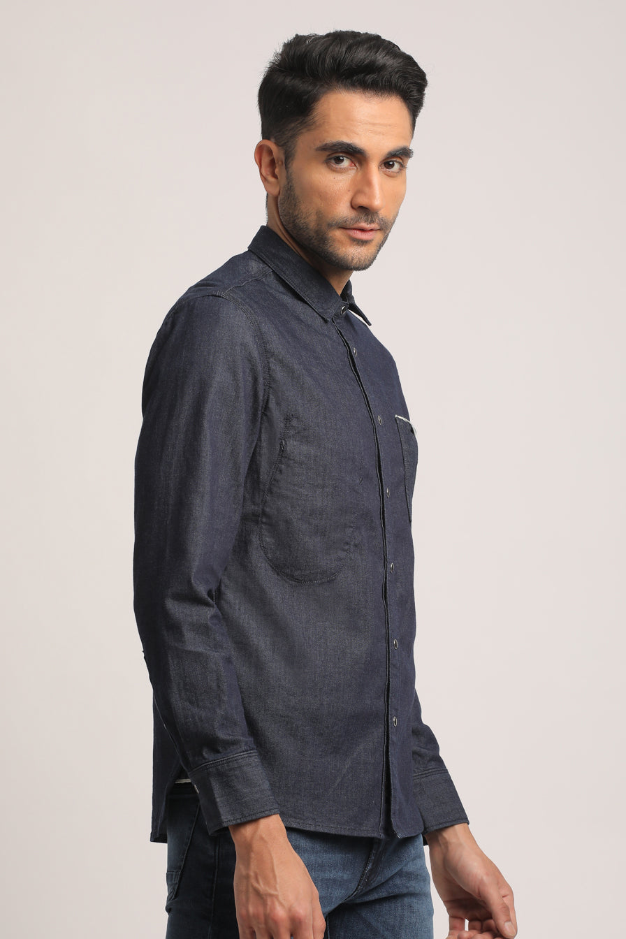 SIMON-MEN DARK BLUE SLIM FIT SHIRT