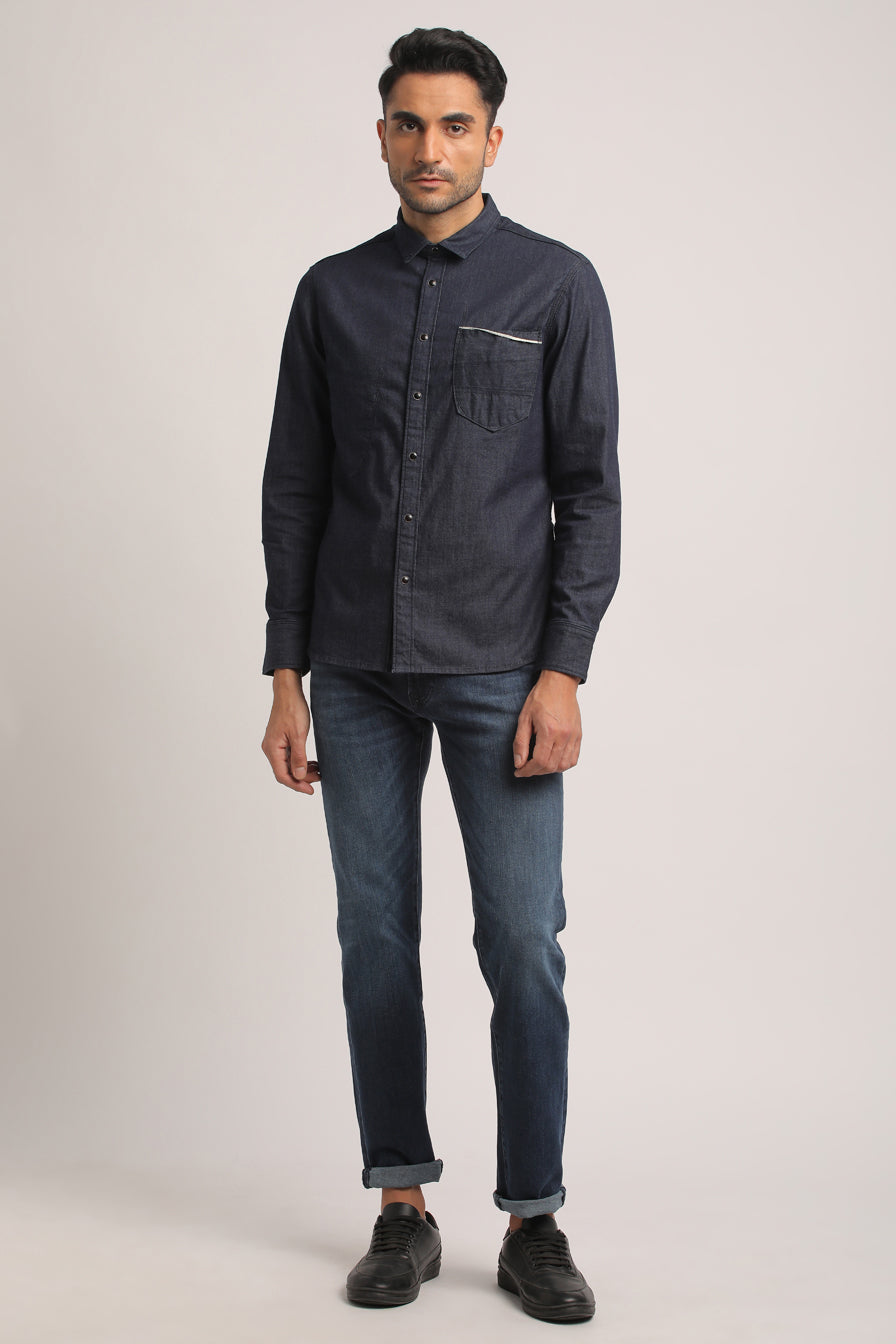 SIMON-MEN DARK BLUE SLIM FIT SHIRT