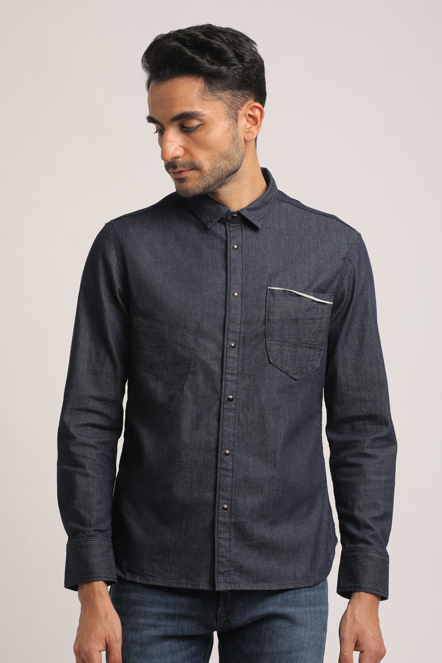 SIMON-MEN DARK BLUE SLIM FIT SHIRT