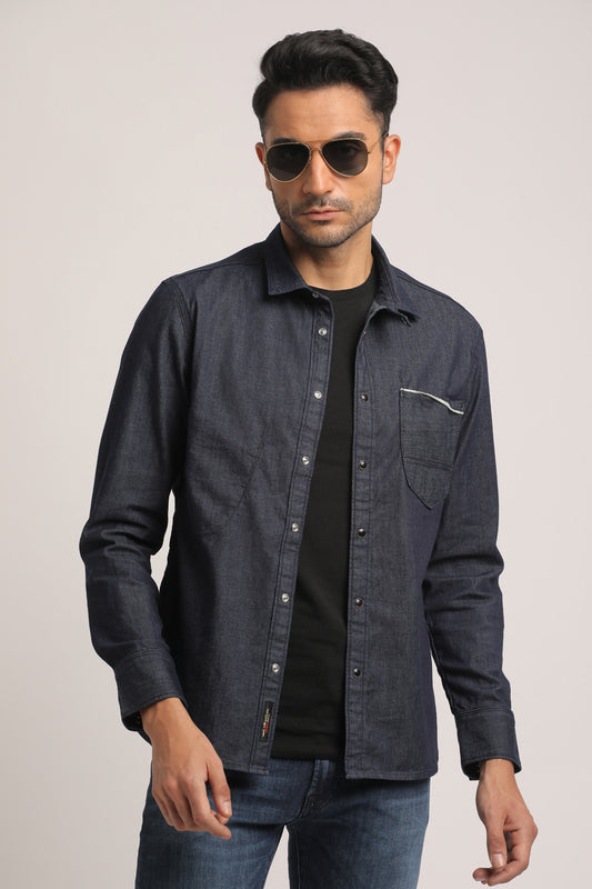 SIMON-MEN DARK BLUE SLIM FIT SHIRT