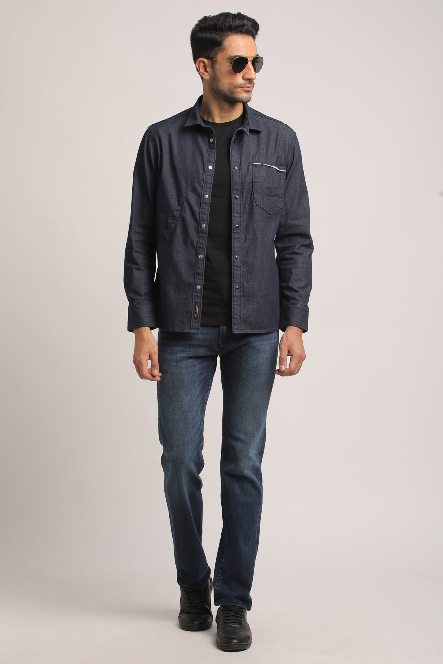 SIMON-MEN DARK BLUE SLIM FIT SHIRT