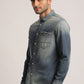 SOLOMON-MEN MID BLUE SLIM FIT SHIRT