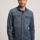 STANLEY-MEN MID BLUE SLIM FIT SHIRT