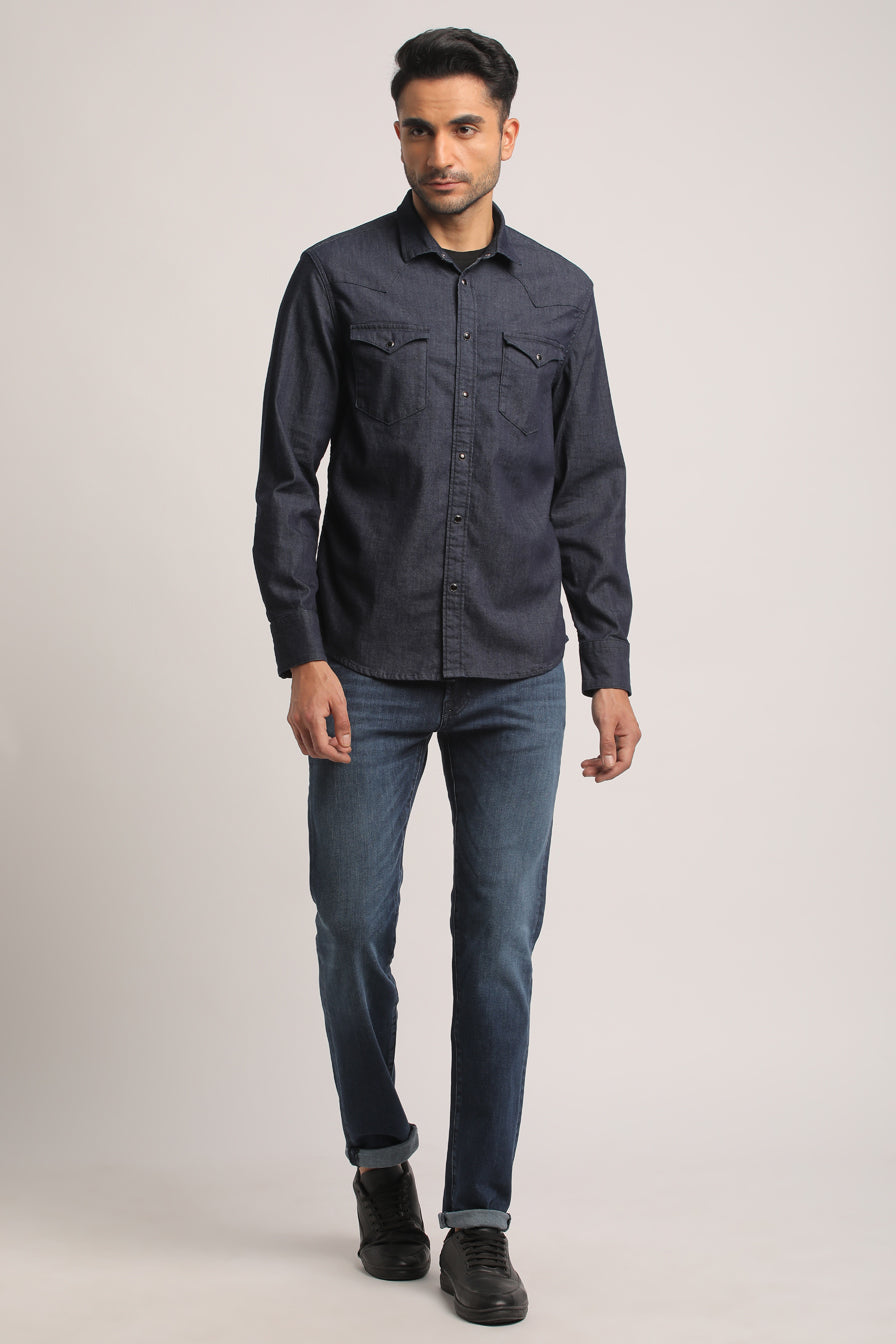 STEPHEN-MEN DARK BLUE SLIM FIT SHIRT