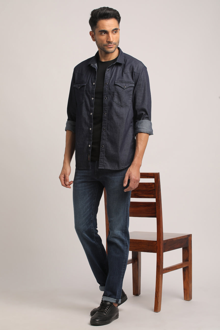 STEPHEN-MEN DARK BLUE SLIM FIT SHIRT