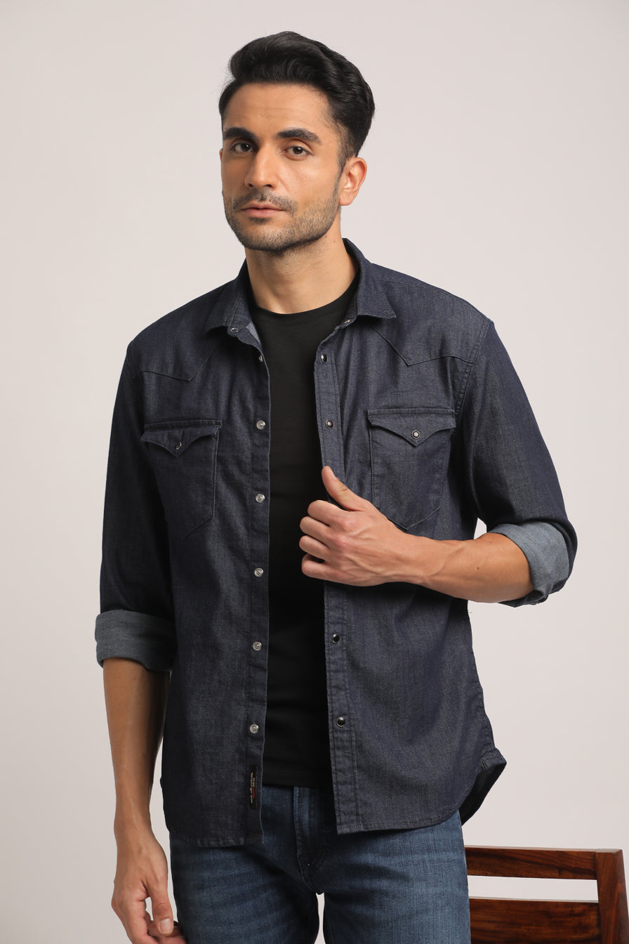 STEPHEN-MEN DARK BLUE SLIM FIT SHIRT