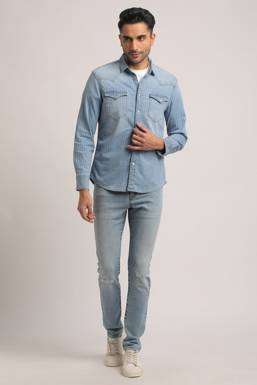 SYLA-MEN LIGHT BLUE SLIM FIT SHIRT