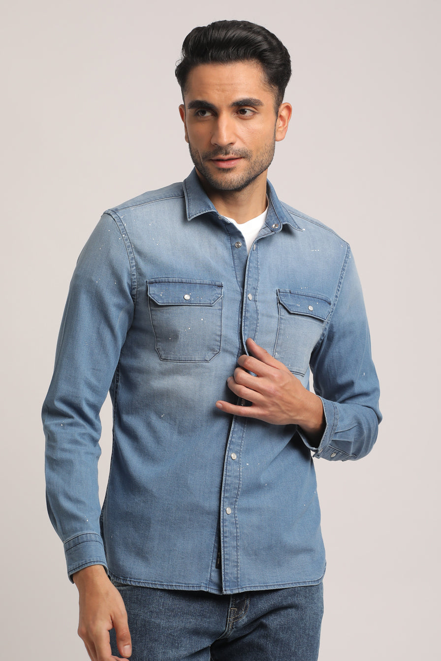 TATE-MEN LIGHT BLUE SLIM FIT SHIRT