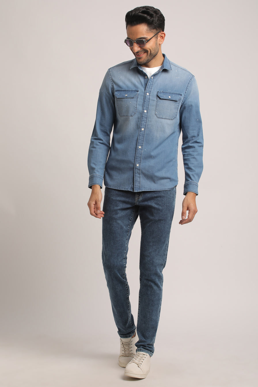 TATE-MEN LIGHT BLUE SLIM FIT SHIRT