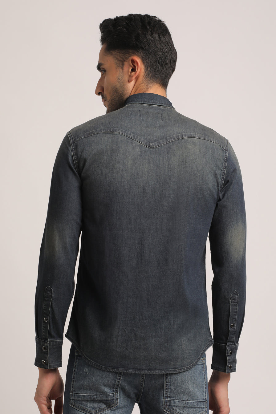 TERRANCE-MEN DARK BLUE SLIM FIT SHIRT