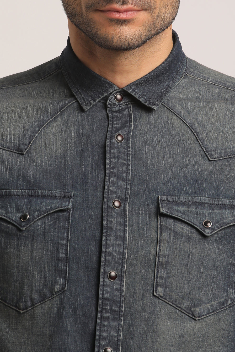 TERRANCE-MEN DARK BLUE SLIM FIT SHIRT