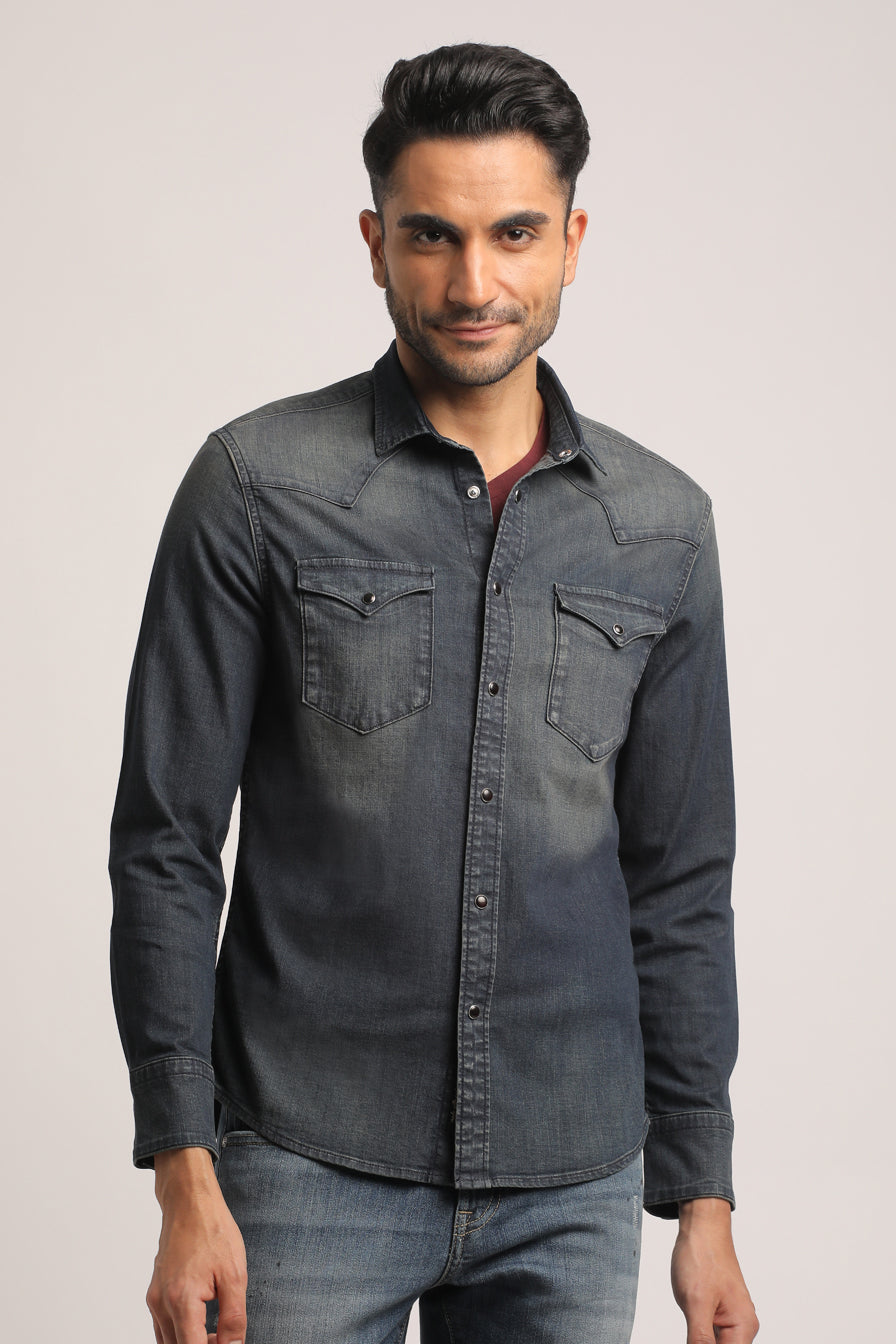 TERRANCE-MEN DARK BLUE SLIM FIT SHIRT