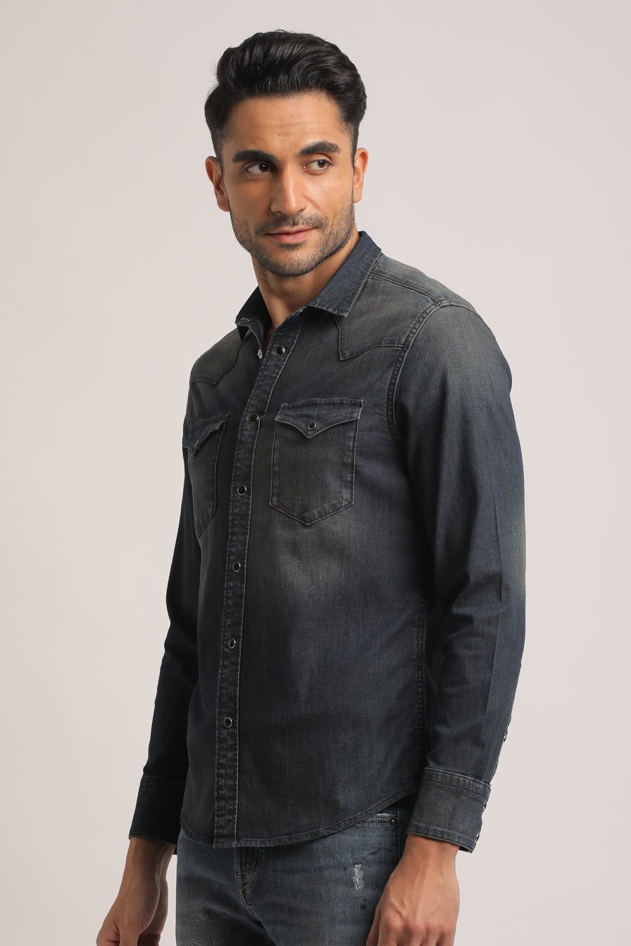 TERRANCE-MEN DARK BLUE SLIM FIT SHIRT