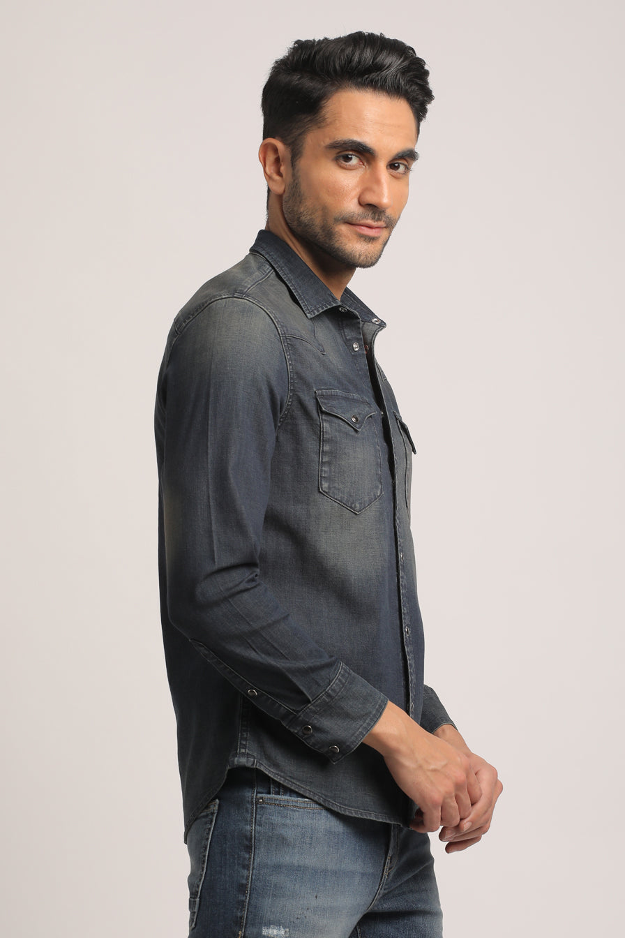 TERRANCE-MEN DARK BLUE SLIM FIT SHIRT