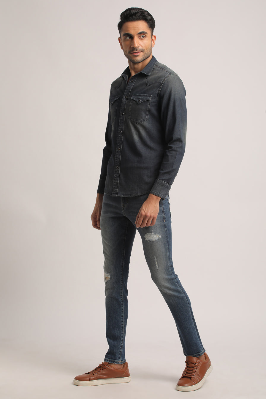 TERRANCE-MEN DARK BLUE SLIM FIT SHIRT