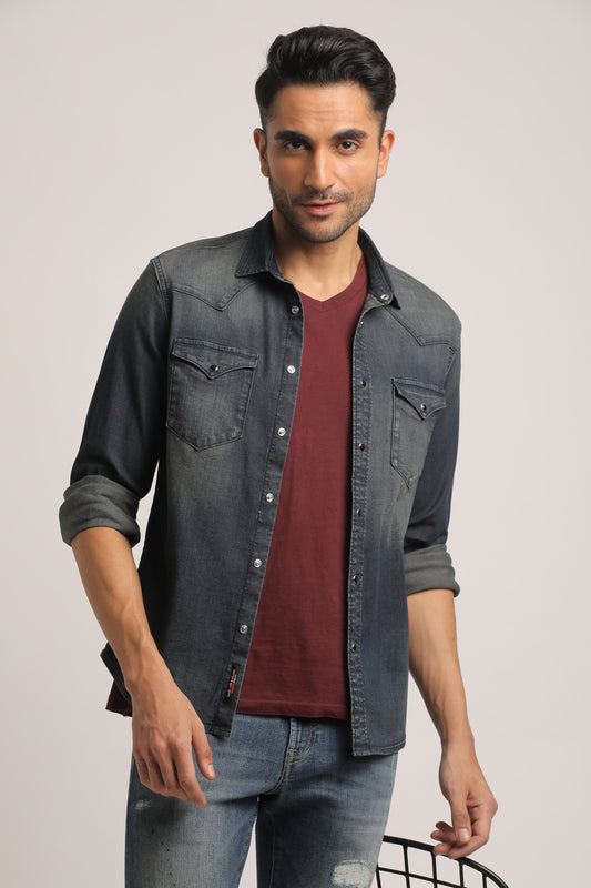 TERRANCE-MEN DARK BLUE SLIM FIT SHIRT