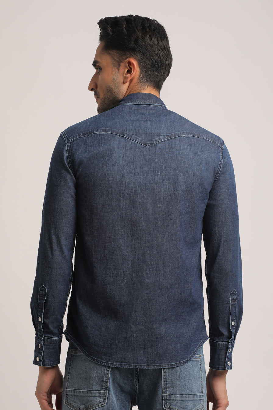 THADDEUS-MEN DARK BLUE SLIM FIT SHIRT