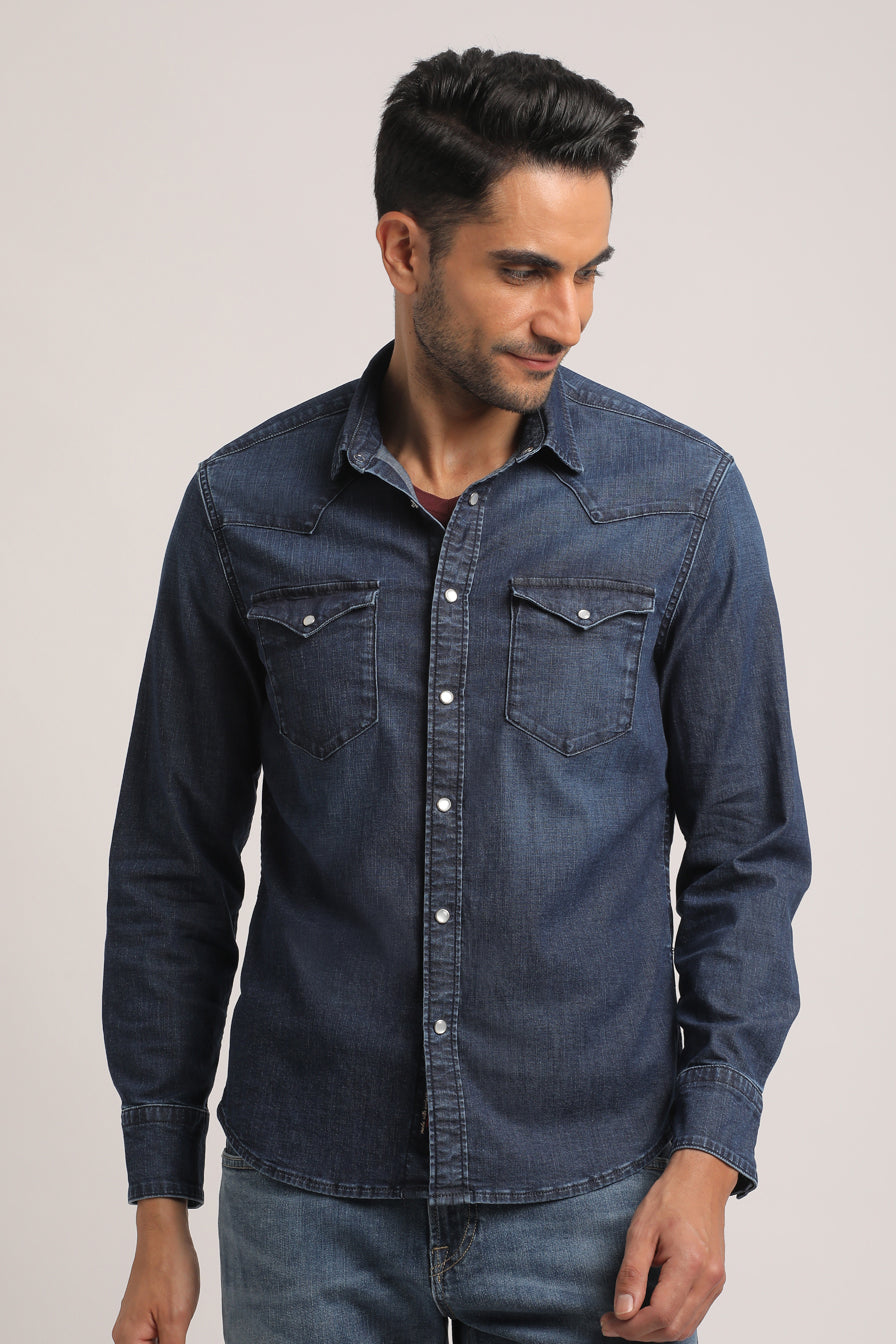 THADDEUS-MEN DARK BLUE SLIM FIT SHIRT