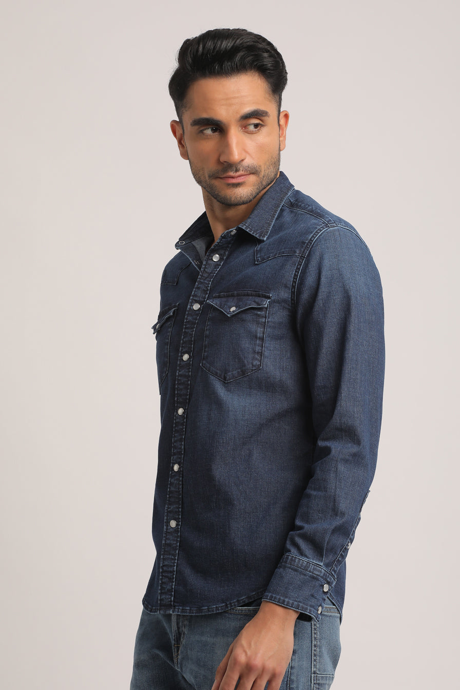 THADDEUS-MEN DARK BLUE SLIM FIT SHIRT