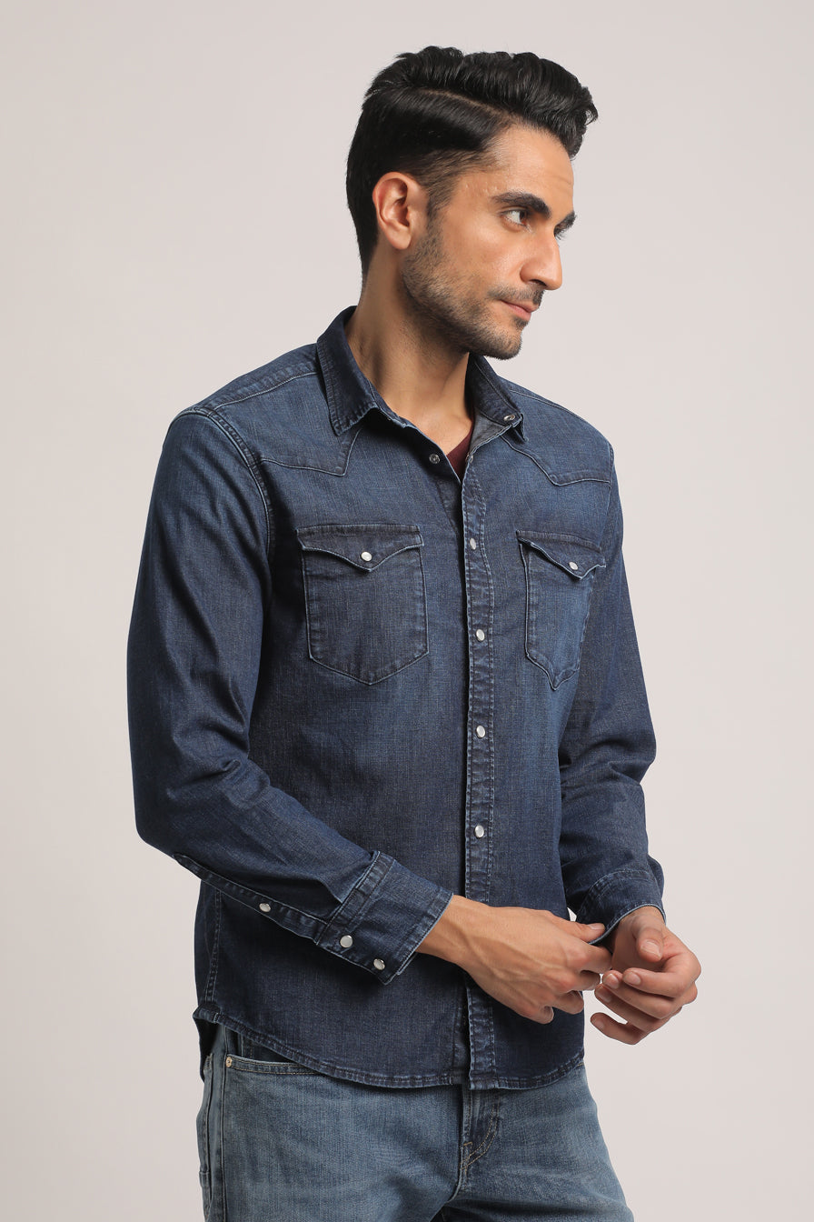 THADDEUS-MEN DARK BLUE SLIM FIT SHIRT