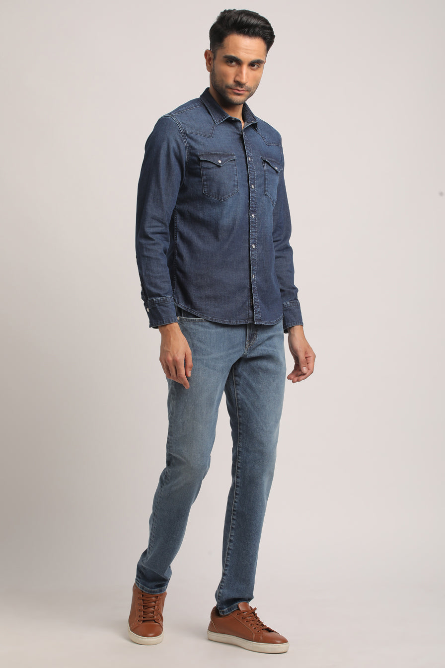 THADDEUS-MEN DARK BLUE SLIM FIT SHIRT