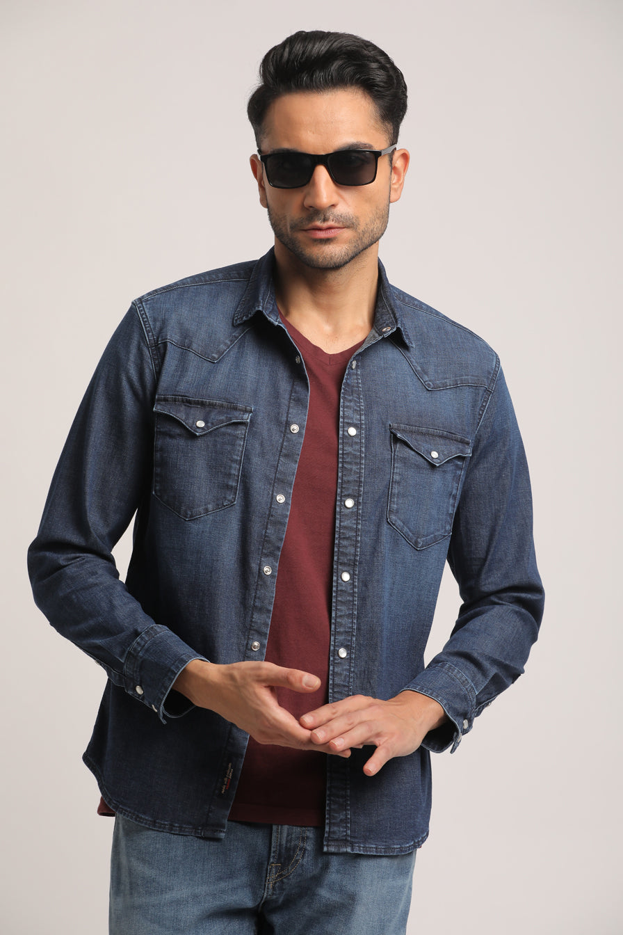 THADDEUS-MEN DARK BLUE SLIM FIT SHIRT