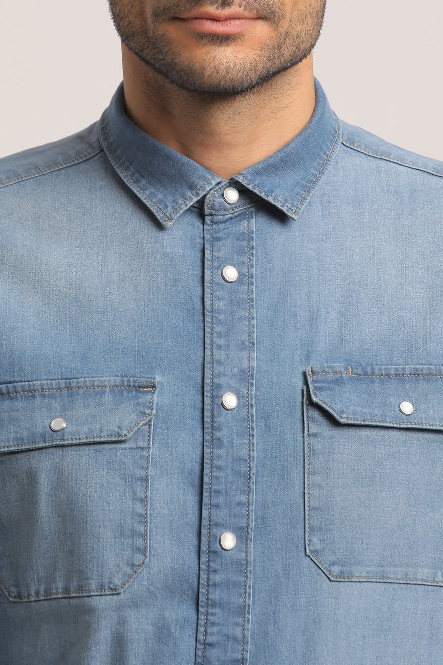 TITAN-MEN LIGHT BLUE SLIM FIT SHIRT