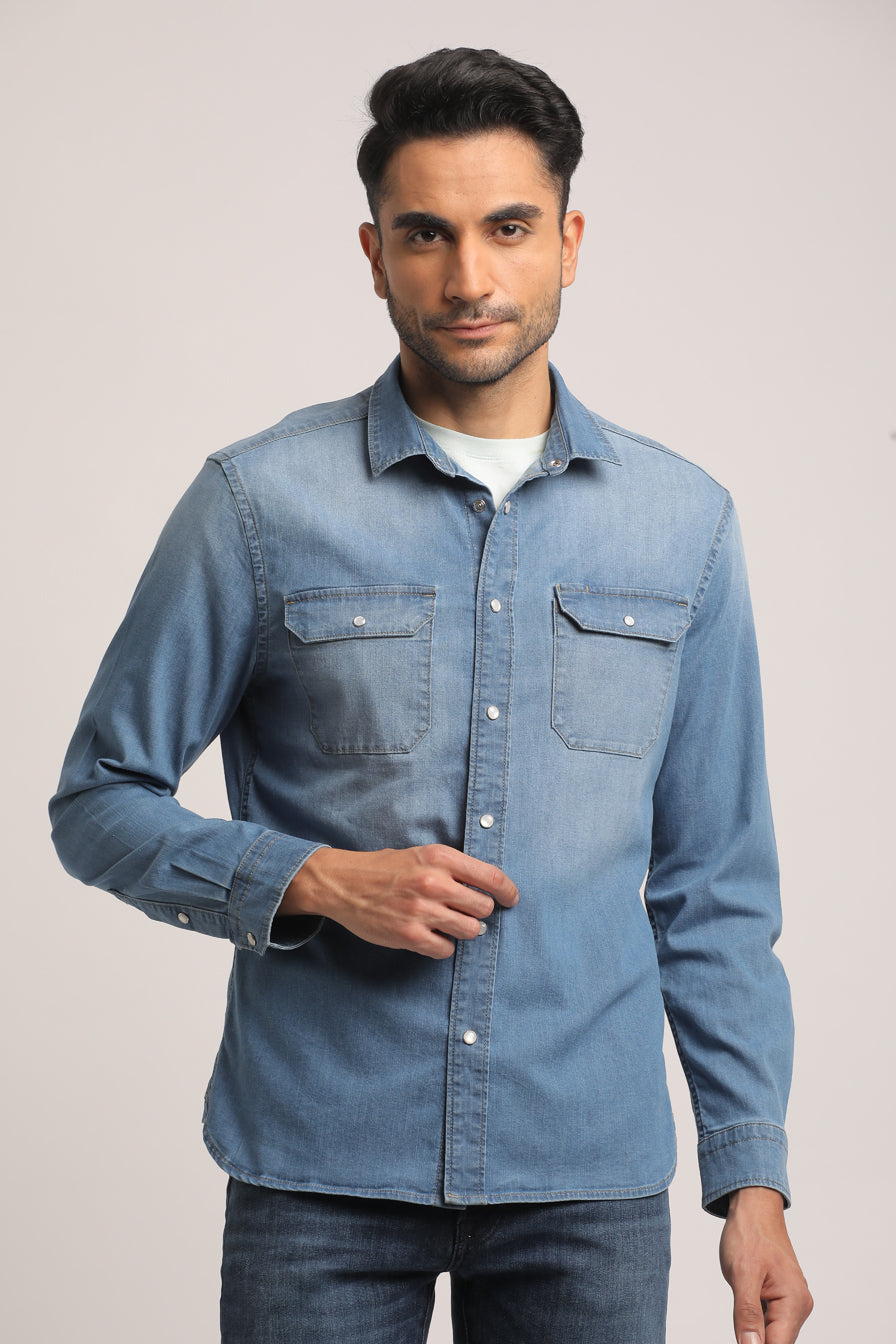 TITAN-MEN LIGHT BLUE SLIM FIT SHIRT