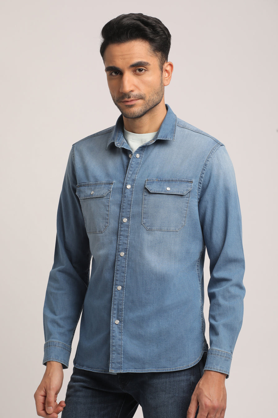 TITAN-MEN LIGHT BLUE SLIM FIT SHIRT