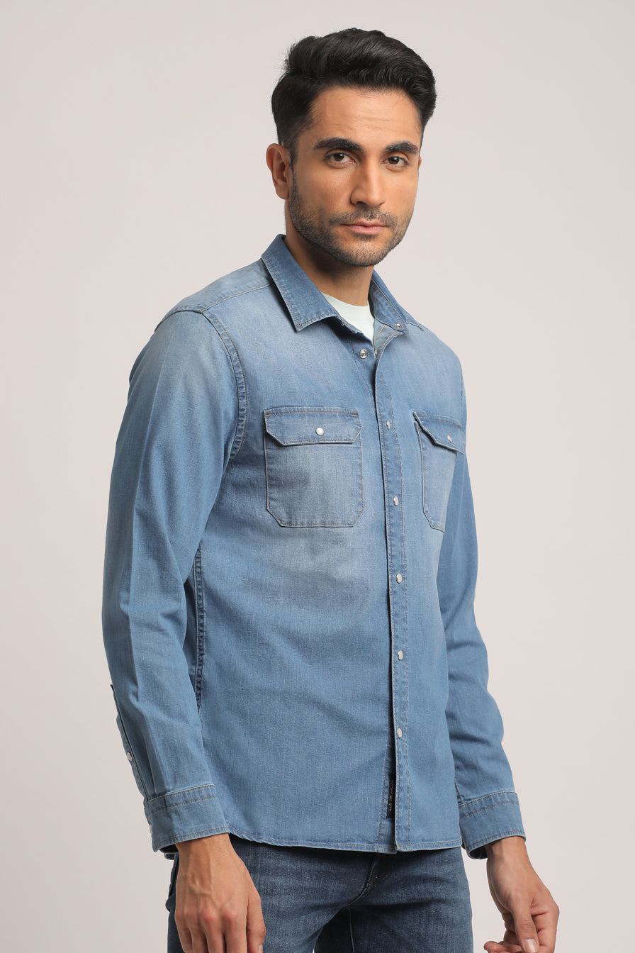 TITAN-MEN LIGHT BLUE SLIM FIT SHIRT