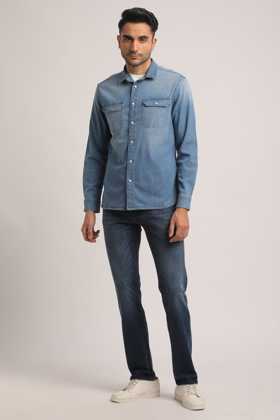 TITAN-MEN LIGHT BLUE SLIM FIT SHIRT