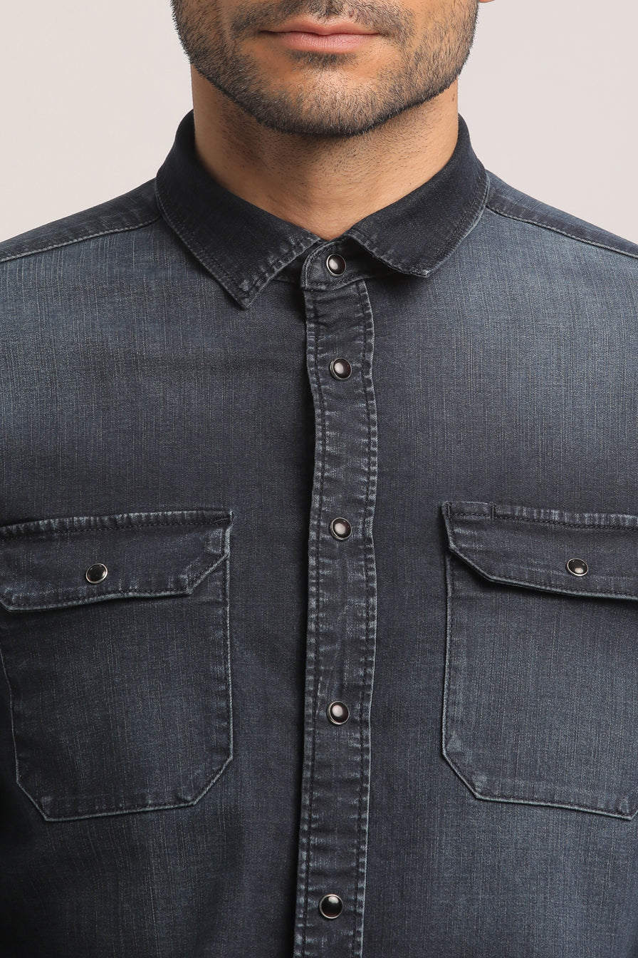 TITUS-MEN DARK BLUE SLIM FIT SHIRT