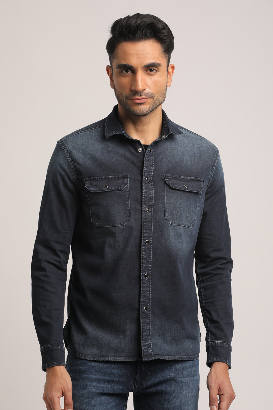 TITUS-MEN DARK BLUE SLIM FIT SHIRT