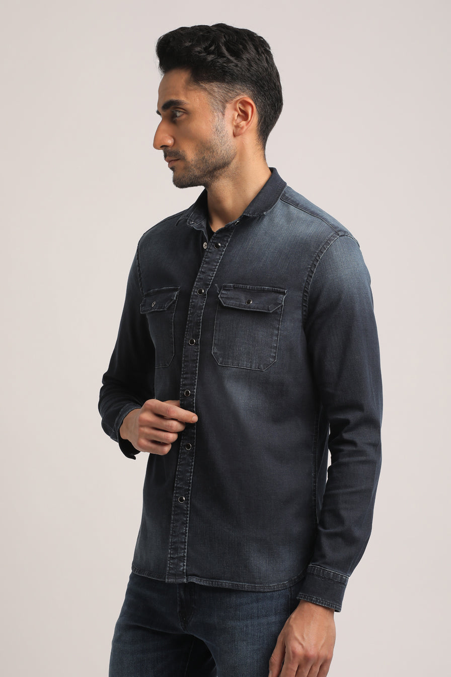 TITUS-MEN DARK BLUE SLIM FIT SHIRT